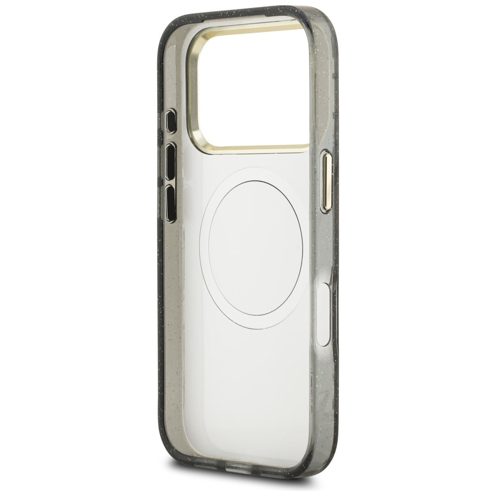 Guess IML Glitter Flowers Triangle MagSafe-hylster til iPhone 17 Pro - sort