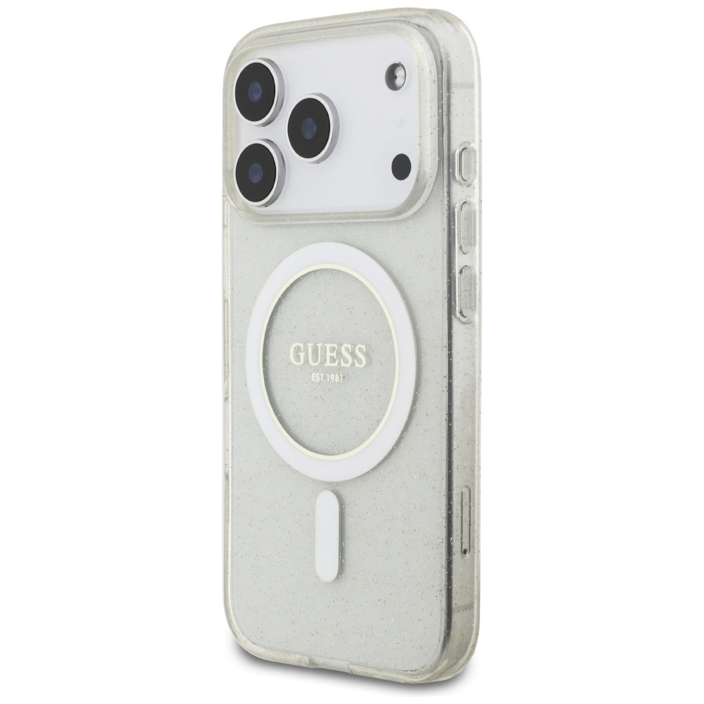 Guess IML Glitter Pearl Strap MagSafe Case til iPhone 17 Pro Max - Gennemsigtig