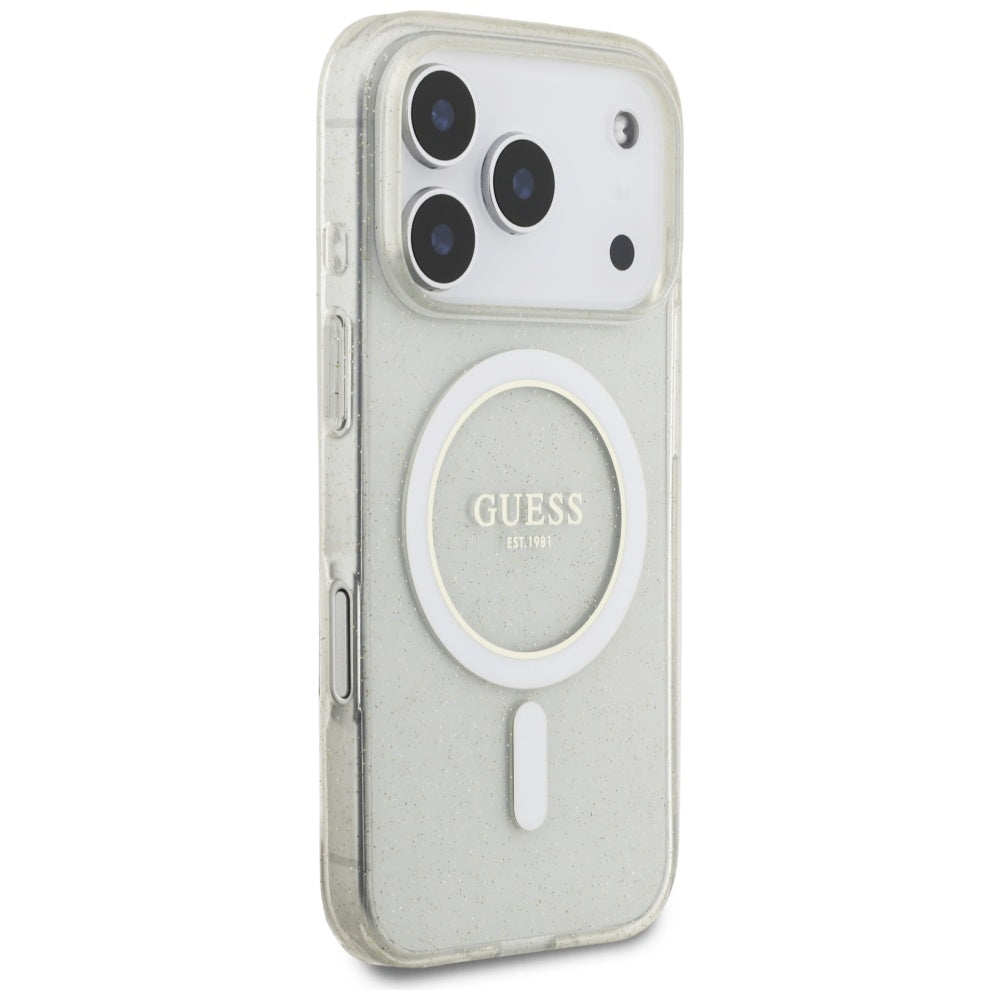 Guess IML Glitter Pearl Strap MagSafe Case til iPhone 17 Pro Max - Gennemsigtig