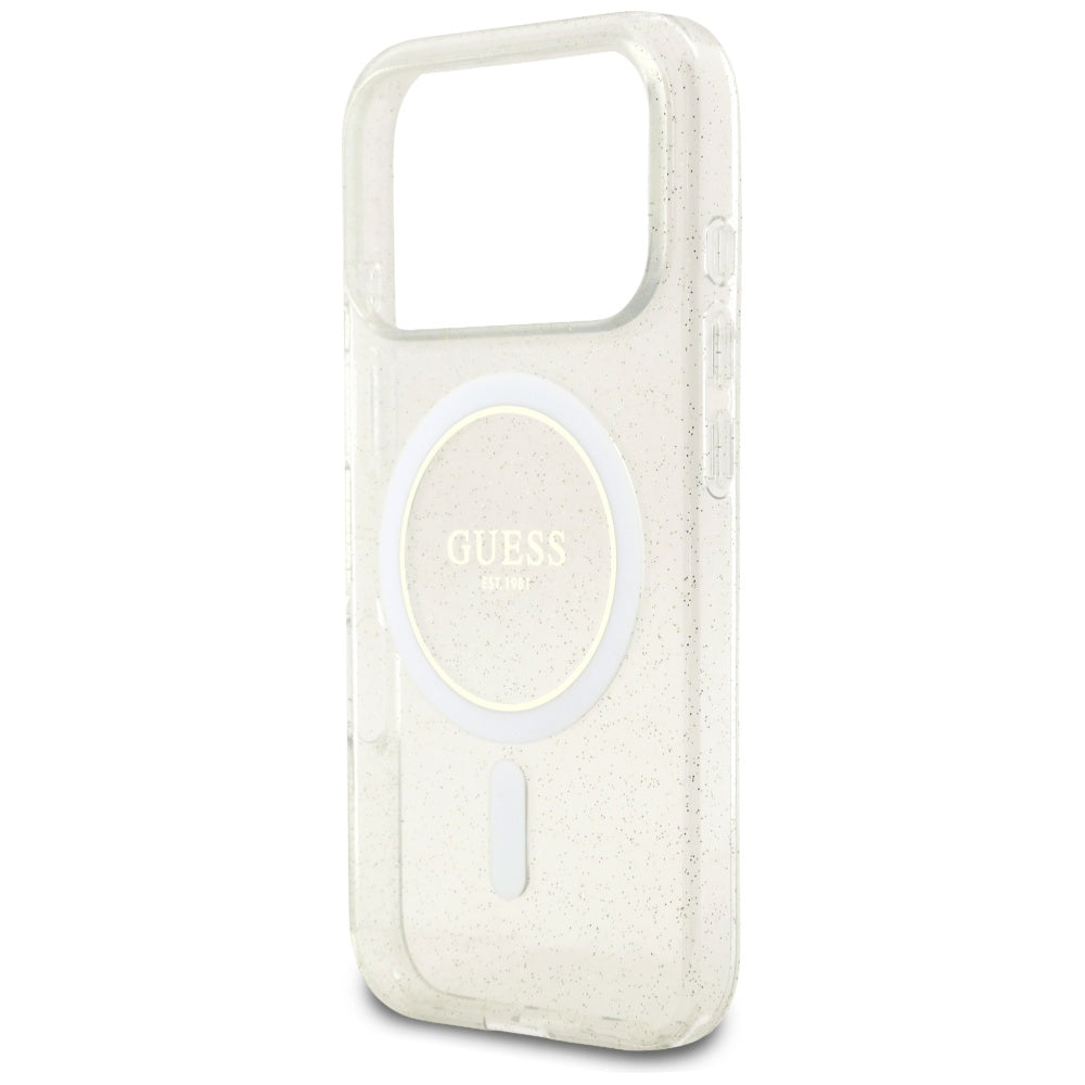 Guess IML Glitter Pearl Strap MagSafe Case til iPhone 17 Pro Max - Gennemsigtig