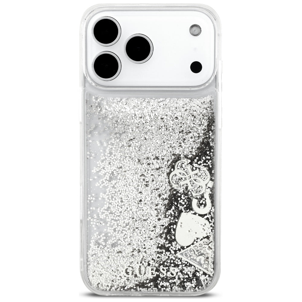 Guess Liq-foder. Glitter Charms til iPhone 17 Pro Max - sølv
