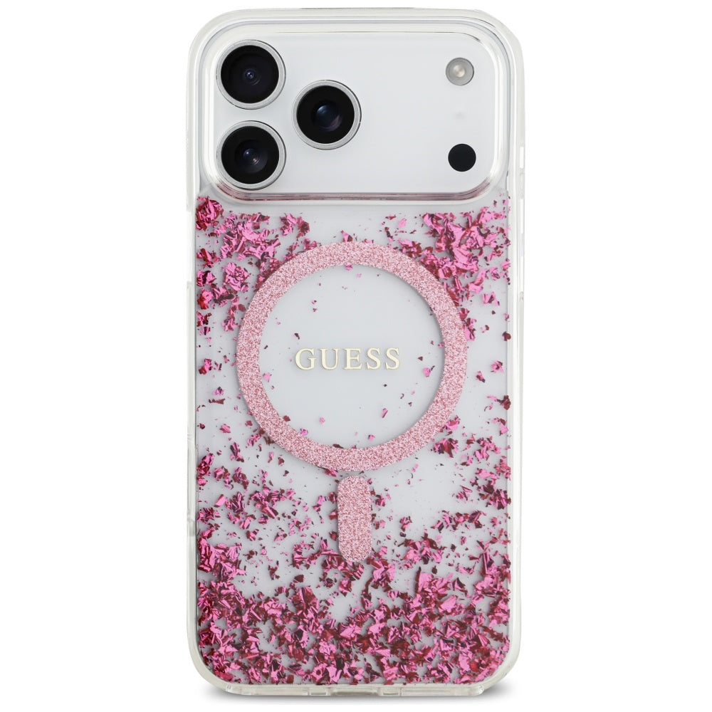 Guess Resin Bottom Glitter MagSafe Case til iPhone 17 Pro Max - Pink