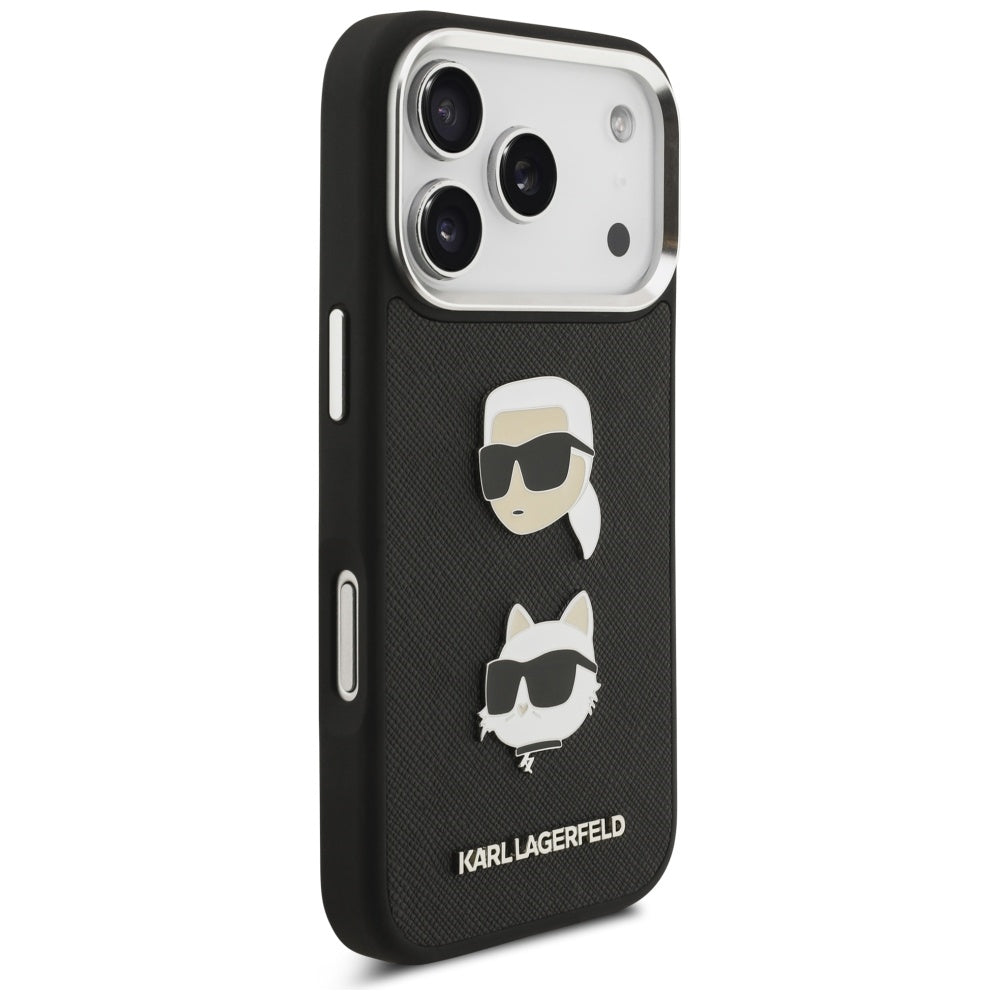 Karl Lagerfeld FW Grained Karl & Choupette Heads Pins & Logo iPhone 17 Pro Case - sort