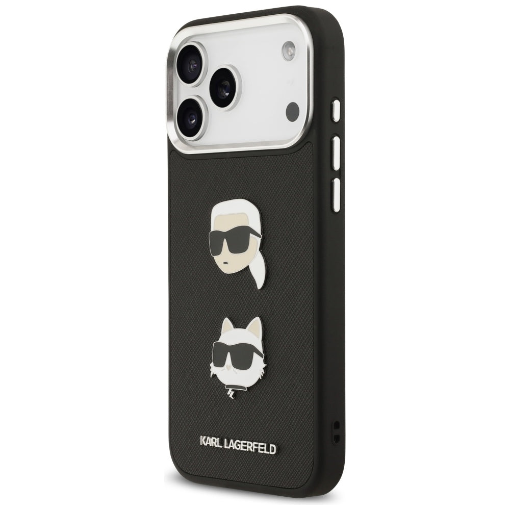 Karl Lagerfeld FW Grained Karl & Choupette Heads Pins & Logo iPhone 17 Pro Max Case - sort