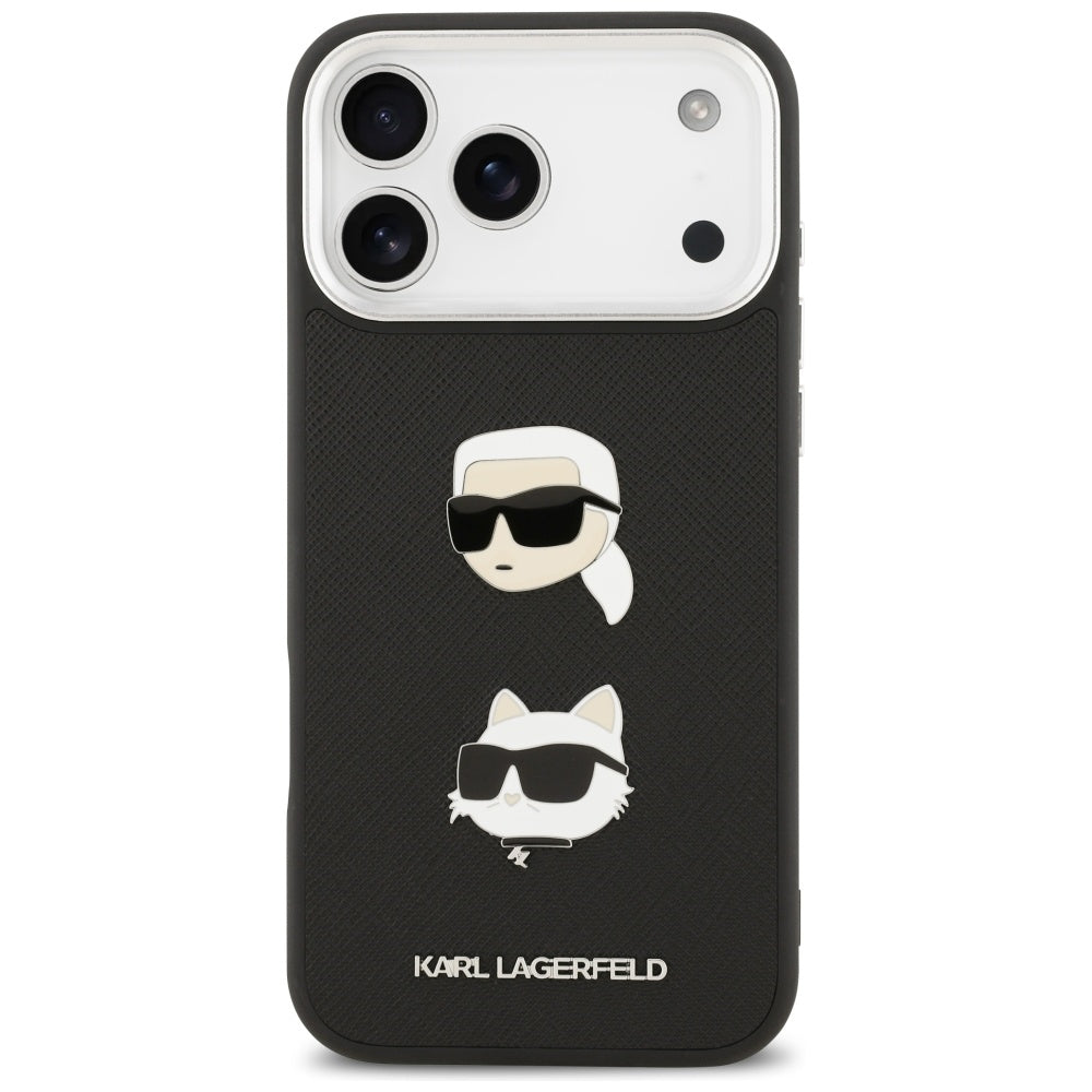 Karl Lagerfeld FW Grained Karl & Choupette Heads Pins & Logo iPhone 17 Pro Max Case - sort