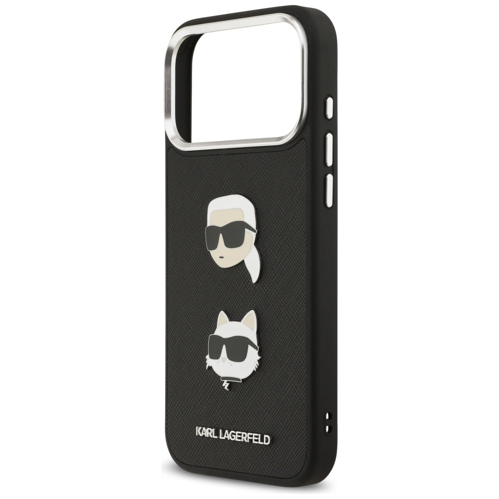 Karl Lagerfeld FW Grained Karl & Choupette Heads Pins & Logo iPhone 17 Pro Max Case - sort