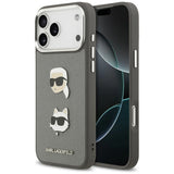 Karl Lagerfeld FW Grained Karl & Choupette Heads Pins & Logo iPhone 17 Pro Max Case - Grå
