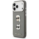 Karl Lagerfeld FW Grained Karl & Choupette Heads Pins & Logo iPhone 17 Pro Max Case - Grå