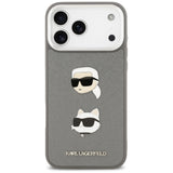 Karl Lagerfeld FW Grained Karl & Choupette Heads Pins & Logo iPhone 17 Pro Max Case - Grå