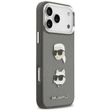 Karl Lagerfeld FW Grained Karl & Choupette Heads Pins & Logo iPhone 17 Pro Max Case - Grå