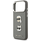 Karl Lagerfeld FW Grained Karl & Choupette Heads Pins & Logo iPhone 17 Pro Max Case - Grå