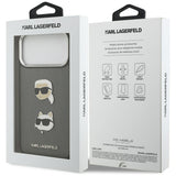 Karl Lagerfeld FW Grained Karl & Choupette Heads Pins & Logo iPhone 17 Pro Max Case - Grå