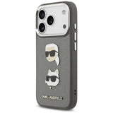 Karl Lagerfeld FW Grained Karl & Choupette Heads Pins & Logo iPhone 17 Pro Case - Grå