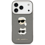 Karl Lagerfeld FW Grained Karl & Choupette Heads Pins & Logo iPhone 17 Pro Case - Grå
