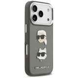 Karl Lagerfeld FW Grained Karl & Choupette Heads Pins & Logo iPhone 17 Pro Case - Grå