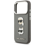 Karl Lagerfeld FW Grained Karl & Choupette Heads Pins & Logo iPhone 17 Pro Case - Grå