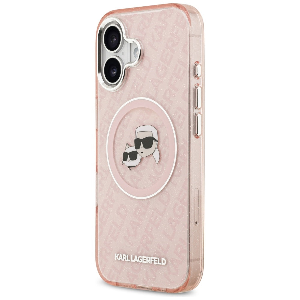 Karl Lagerfeld IML Glitter Karl & Choupette Heads Logo MagSafe iPhone 17 Case - Pink
