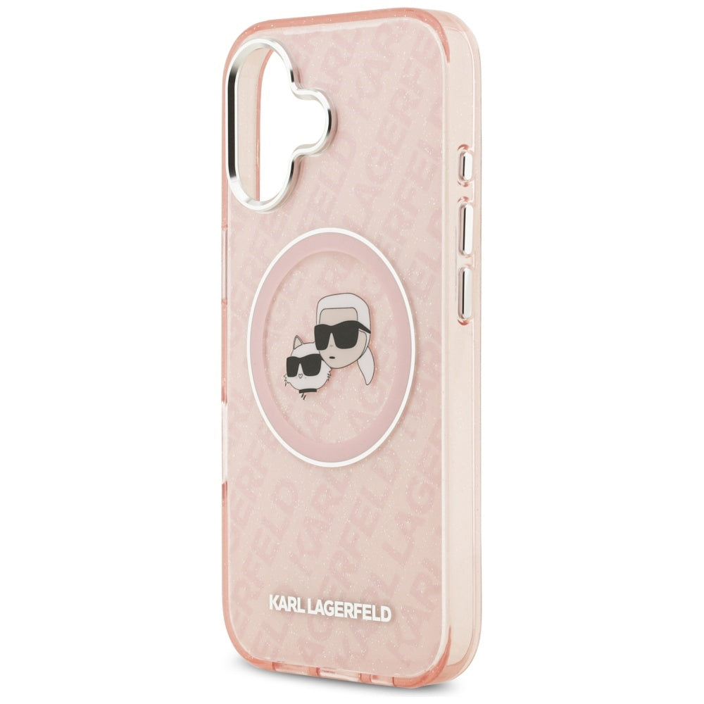 Karl Lagerfeld IML Glitter Karl & Choupette Heads Logo MagSafe iPhone 17 Case - Pink