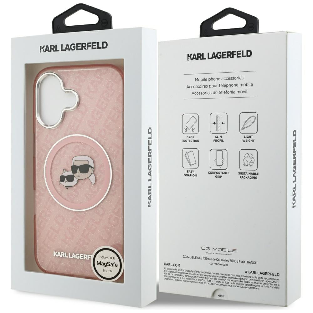 Karl Lagerfeld IML Glitter Karl & Choupette Heads Logo MagSafe iPhone 17 Case - Pink