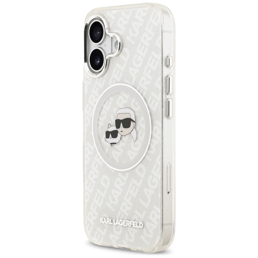 Karl Lagerfeld IML Glitter Karl & Choupette Heads Logo MagSafe iPhone 17 Case - Grå