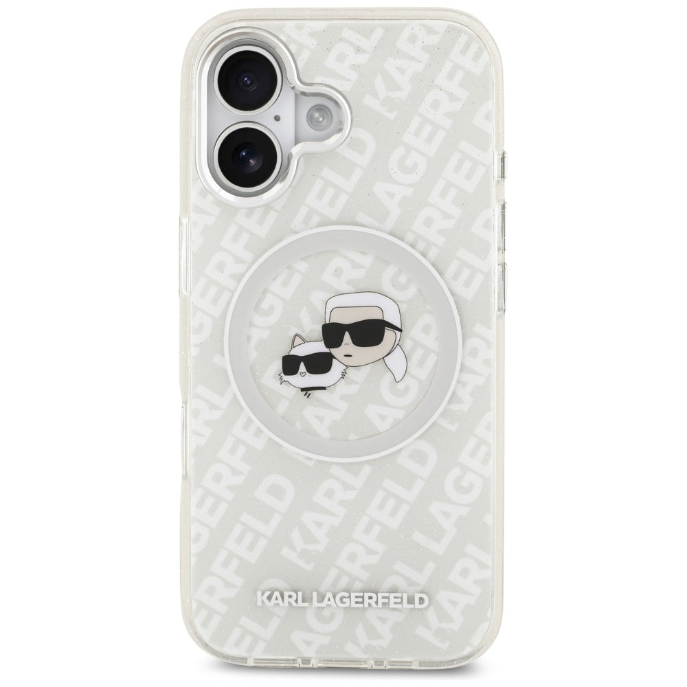 Karl Lagerfeld IML Glitter Karl & Choupette Heads Logo MagSafe iPhone 17 Case - Grå