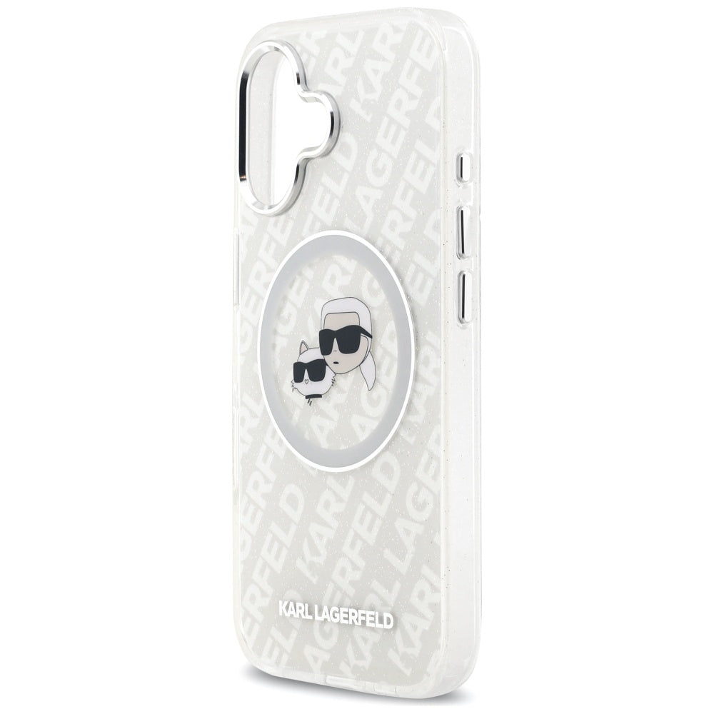 Karl Lagerfeld IML Glitter Karl & Choupette Heads Logo MagSafe iPhone 17 Case - Grå
