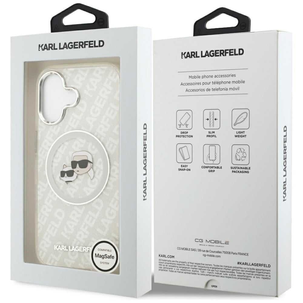 Karl Lagerfeld IML Glitter Karl & Choupette Heads Logo MagSafe iPhone 17 Case - Grå