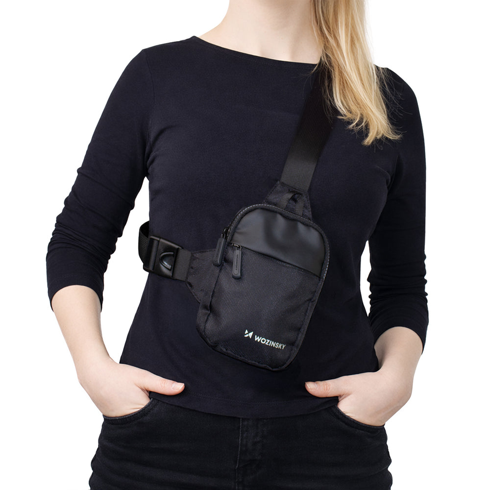 Wozinsky WMS-W1 Unisex Mini skuldertaske Vandtæt dobbelt-kammer til telefon - sort