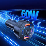 Wozinsky WLS-04 60W Biloplader 2xUSB-C 2xUSB-A - sort