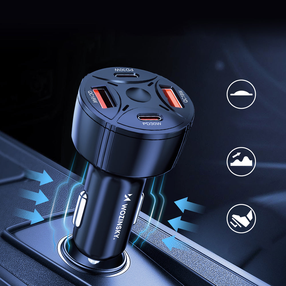 Wozinsky WLS-04 60W Biloplader 2xUSB-C 2xUSB-A - sort