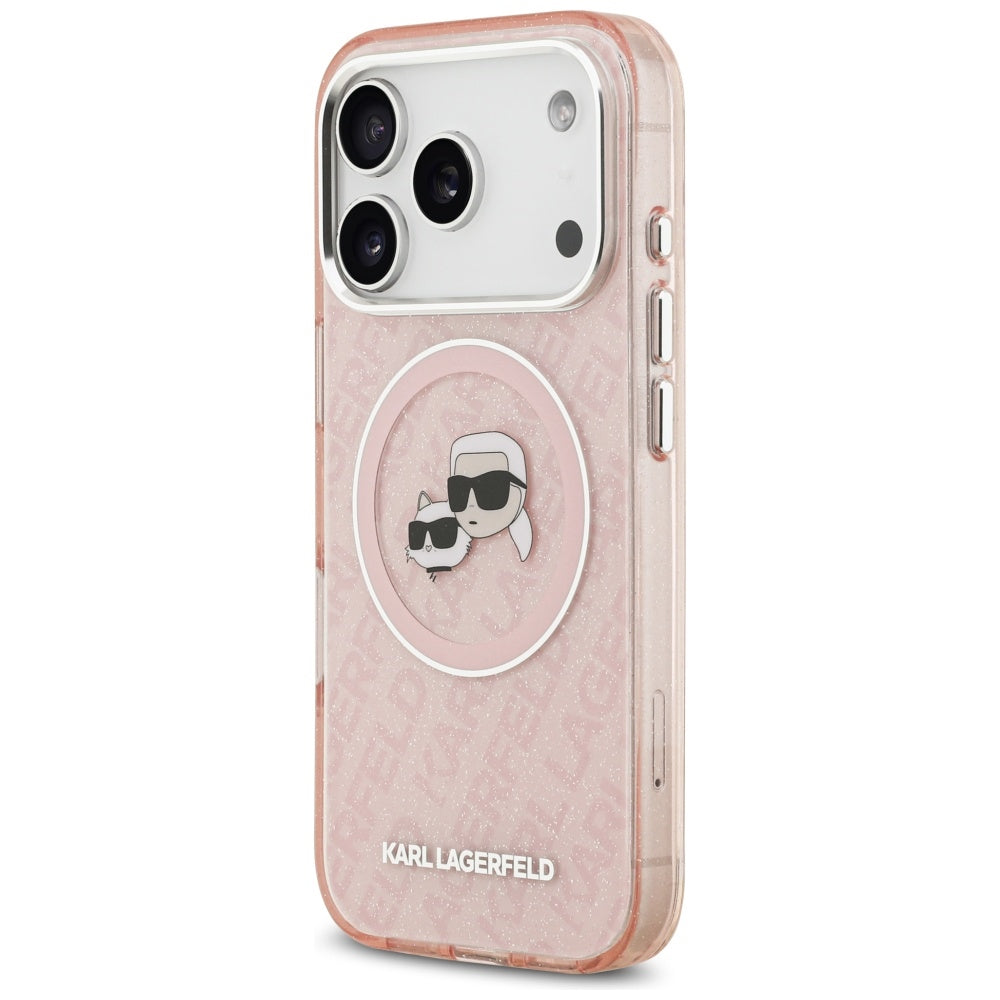 Karl Lagerfeld IML Glitter Karl & Choupette Heads Logo MagSafe Case til iPhone 17 Pro - Pink