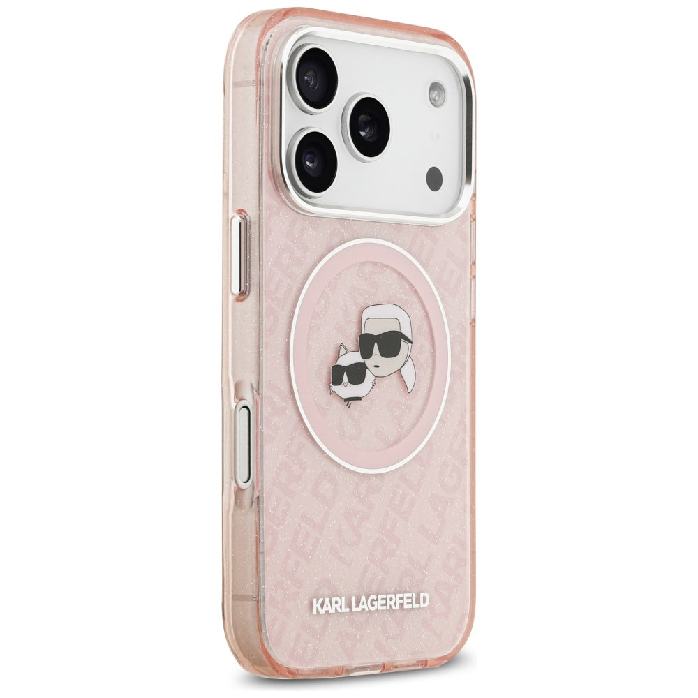 Karl Lagerfeld IML Glitter Karl & Choupette Heads Logo MagSafe Case til iPhone 17 Pro - Pink