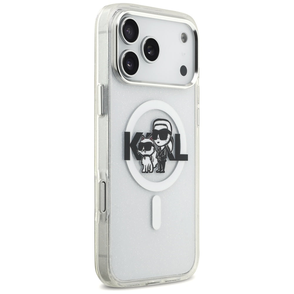 Karl Lagerfeld IML Glitter Karl & Choupette Sketch Logo MagSafe Case til iPhone 17 Pro Max - Clear