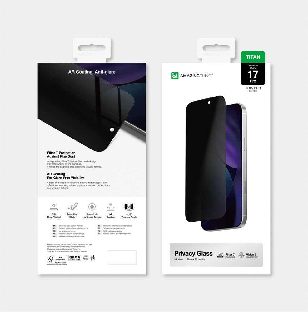 AmazingThing Titan Vision 7 hærdet glas til iPhone 17 Pro Privatliv