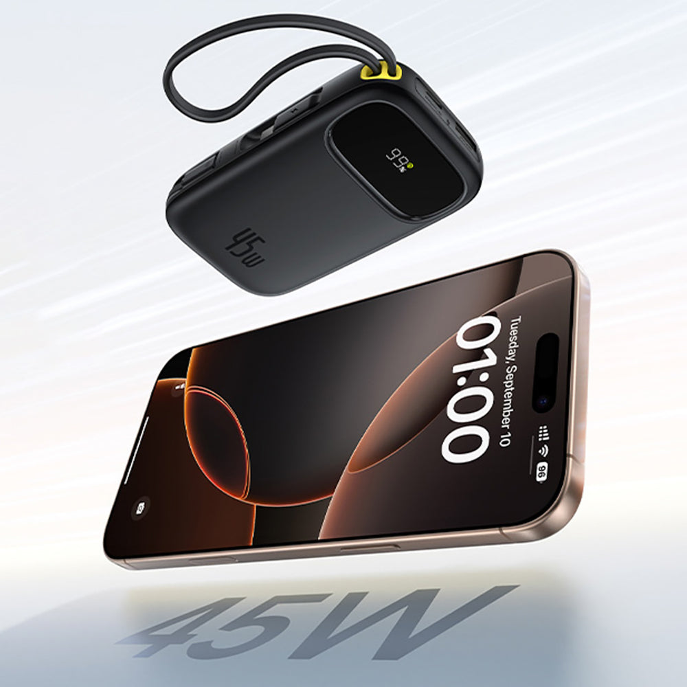 Baseus EnerFill FC31 20000mAh 45W Power Bank med display med USB-C og Lightning Kabler - sort