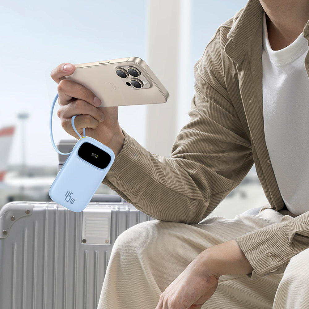 Baseus EnerFill FC31 20000mAh 45W Power Bank med display med USB-C og Lightning Kabler - Blå