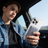 Baseus PicoGo AM31 Qi2 5000mAh 20W Ultra-Thin MagSafe Kompatibel Power Bank med Stativ og Baseus Simple USB-C 20cm Strikkede Kabel - Grå