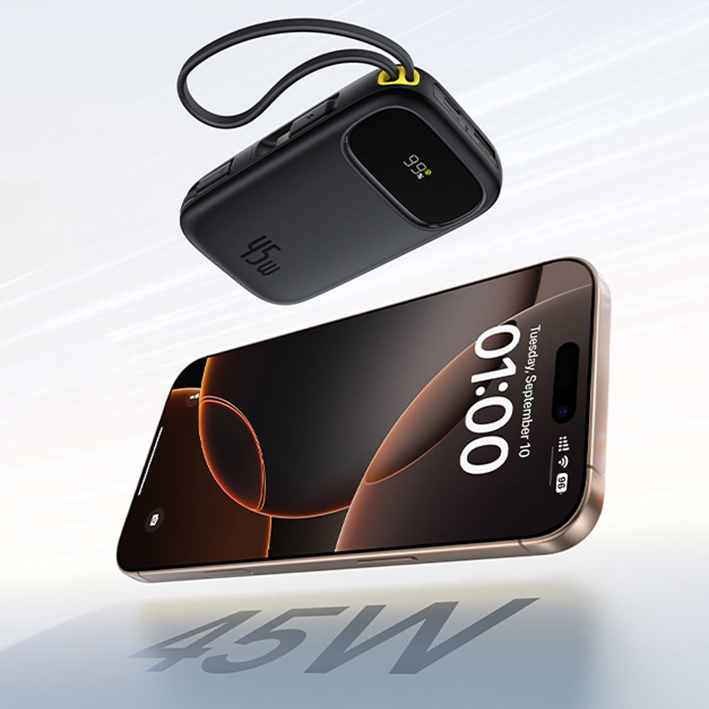 Baseus EnerFill FC31 10000mAh 45W Power Bank med USB-C og Lightning Kabler - sort