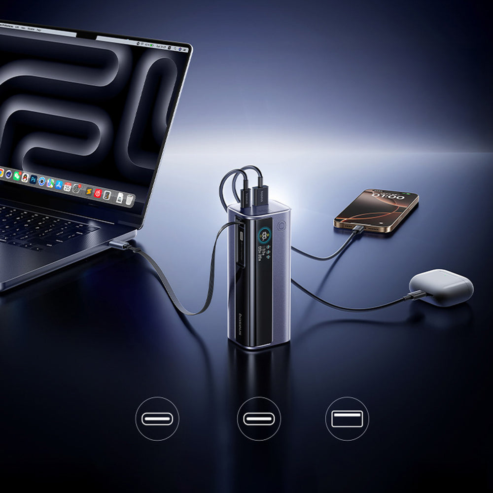Baseus EnerGeek GR11 10000mAh 100W Power Bank med Retractable Cable - Grå