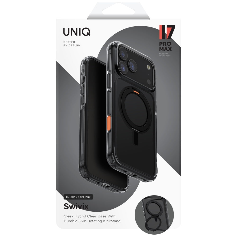 Uniq Swivix Roterende Kickstand 360 Case til iPhone 17 Pro Max - sort