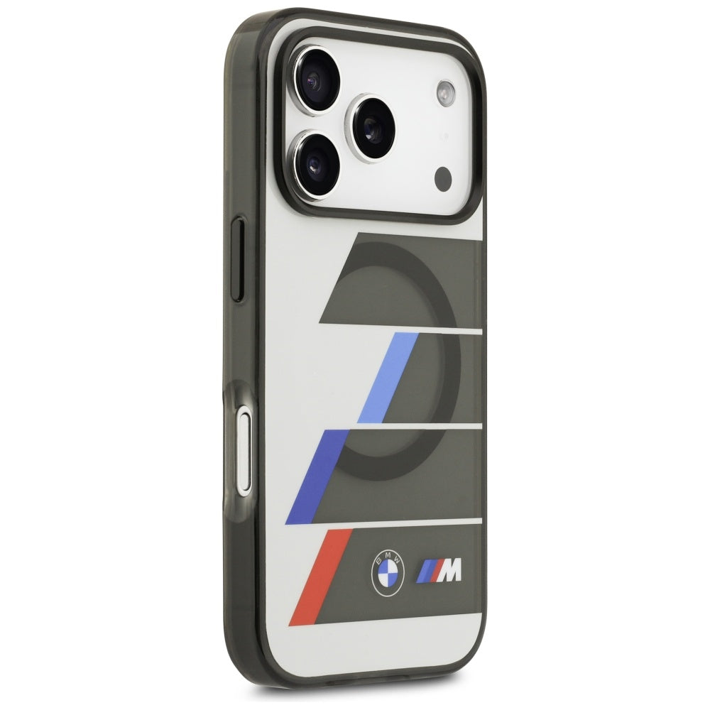 BMW M IML Metal Buttons Tricolor Lines MagSafe Case til iPhone 17 Pro Max - Grå
