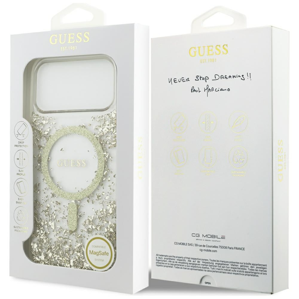 Guess Resin Bottom Glitter MagSafe Case til iPhone 17 Pro Max - Guld