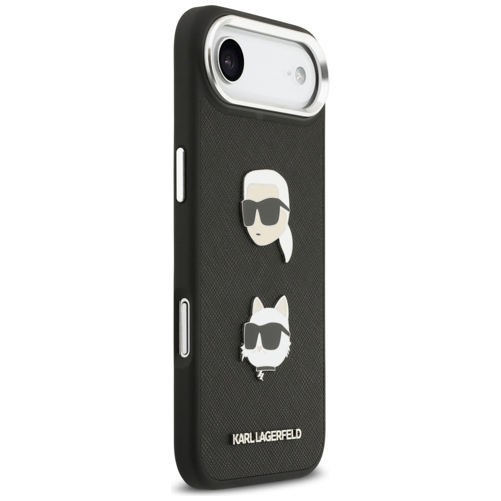 Karl Lagerfeld FW Grained Karl & Choupette Heads Pins & Logo iPhone Air Case - sort