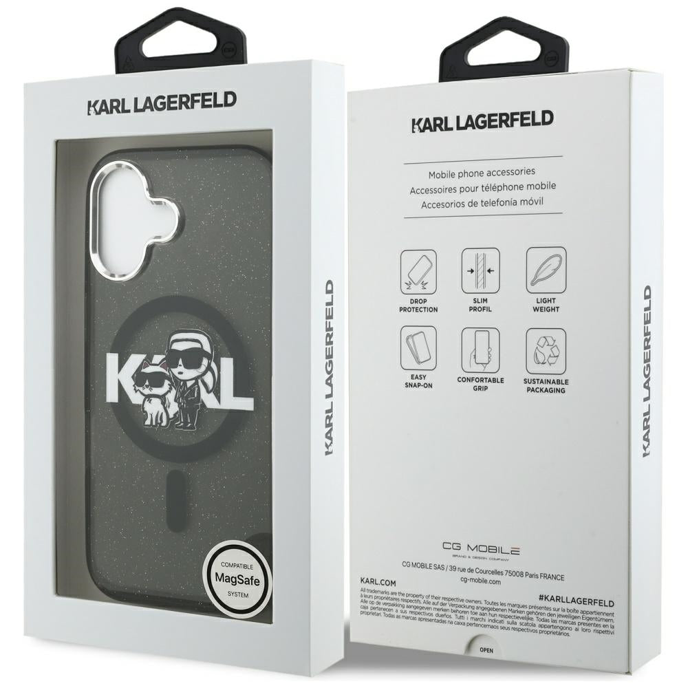 Karl Lagerfeld IML Glitter Karl & Choupette Sketch Logo MagSafe iPhone 17 Case - sort