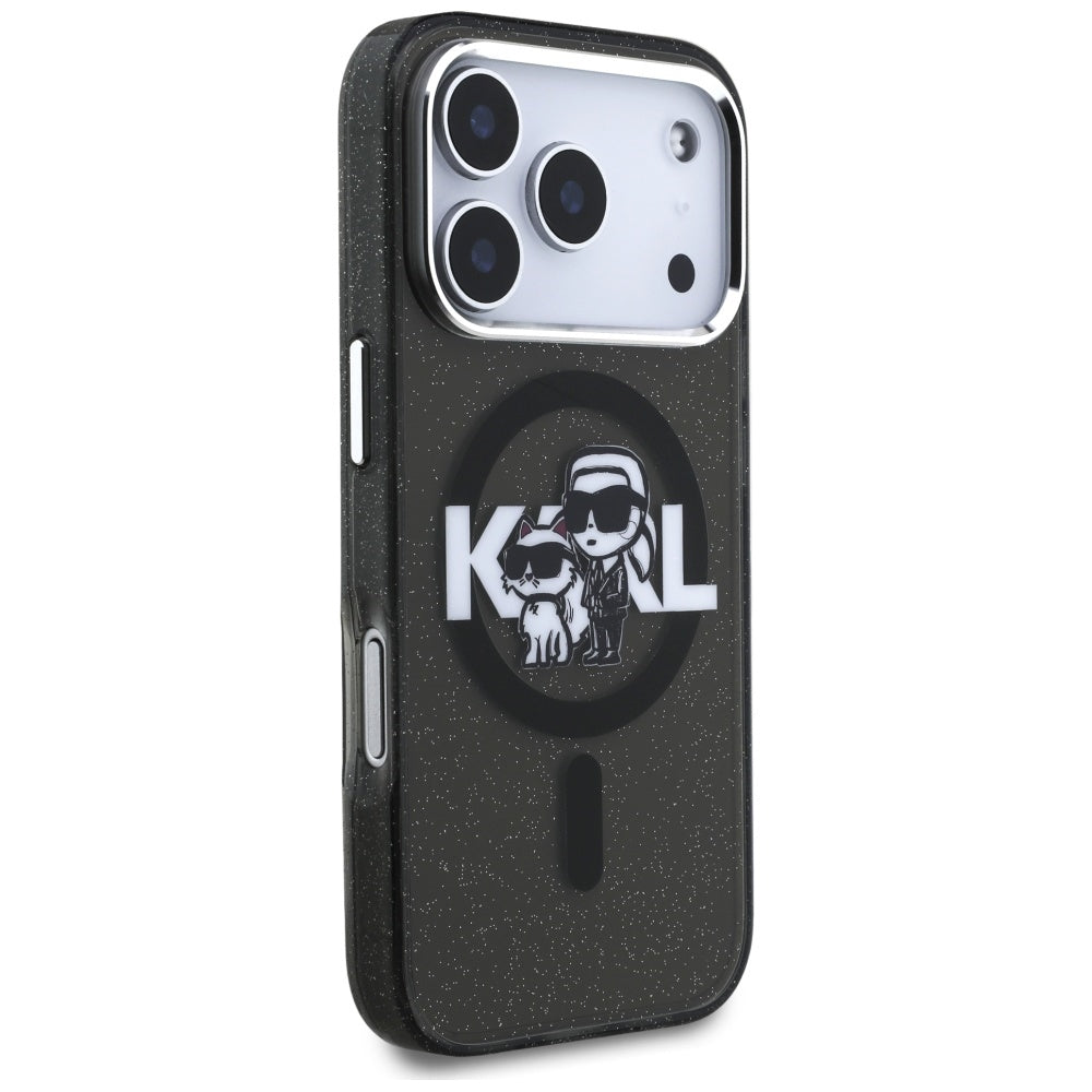 Karl Lagerfeld IML Glitter Karl & Choupette Sketch Logo MagSafe Case til iPhone 17 Pro - sort