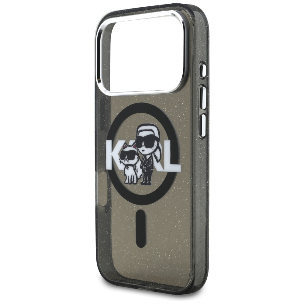 Karl Lagerfeld IML Glitter Karl & Choupette Sketch Logo MagSafe Case til iPhone 17 Pro - sort