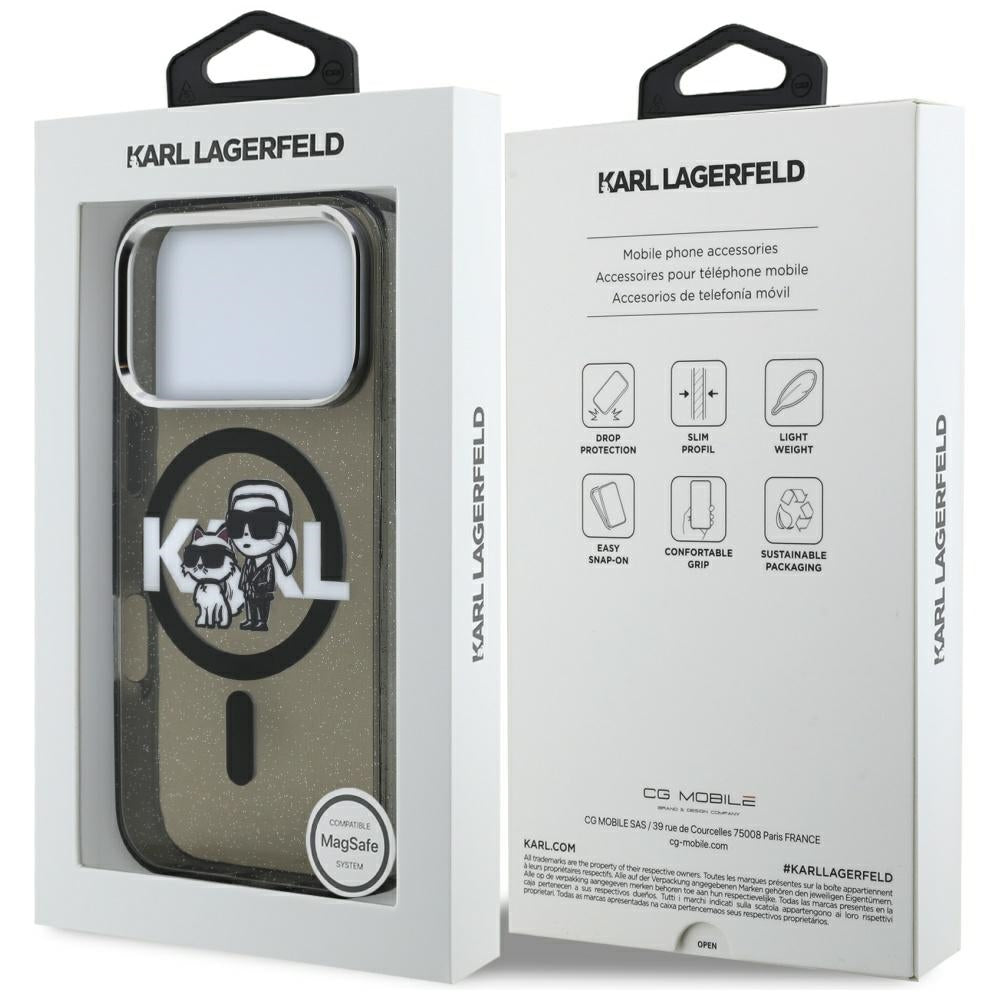 Karl Lagerfeld IML Glitter Karl & Choupette Sketch Logo MagSafe Case til iPhone 17 Pro - sort