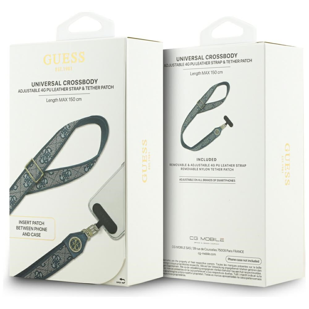 Guess Universal CBDY 4G Tether Patch Strass Metal Logo Telefon Lanyard - Blå