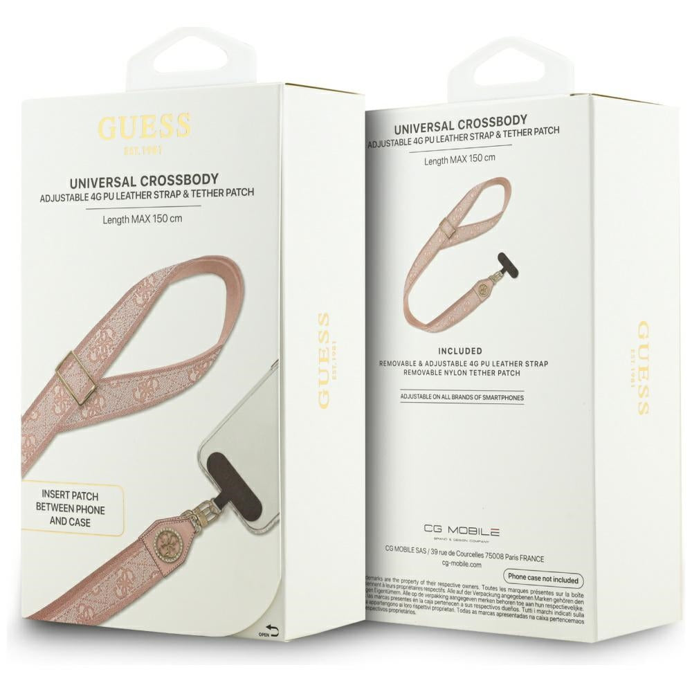 Guess Universal CBDY 4G Tether Patch Strass Metal Logo Telefon Lanyard - Pink