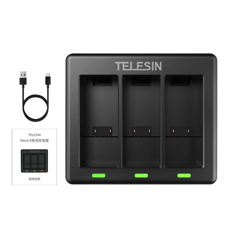 3-slot oplader Telesin til GoPro Hero 12 / Hero 11 / Hero 10 / Hero 9